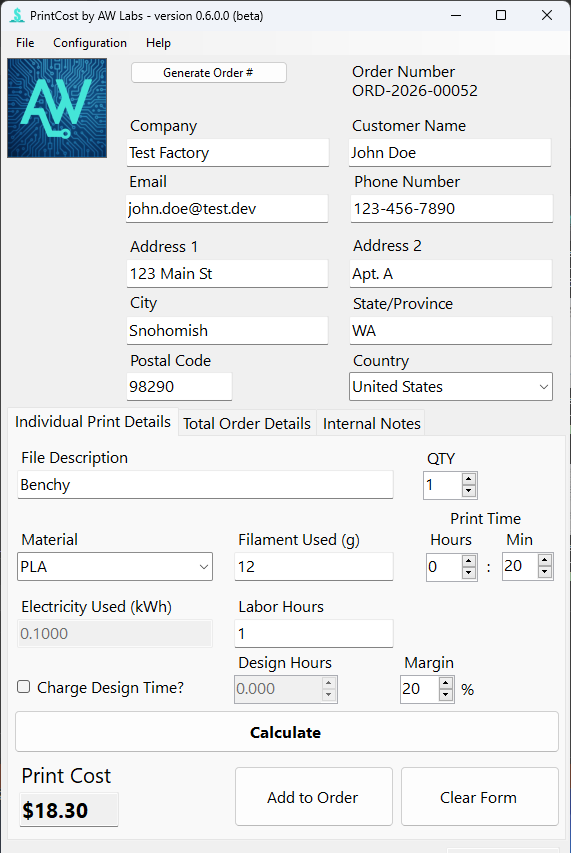PrintCost Main Form Screenshot